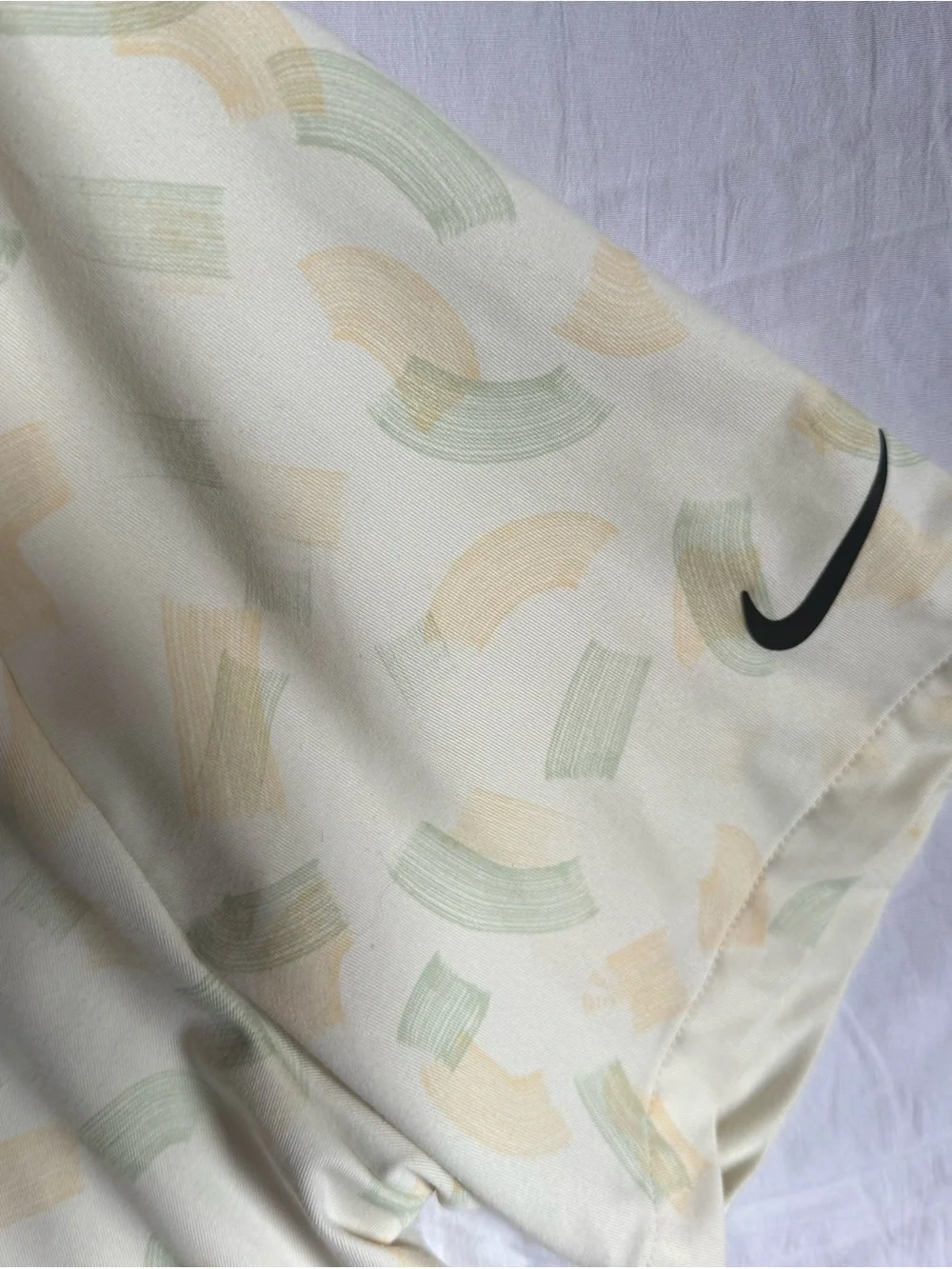 Nike Men's Light Green and Cream Patterned Polo